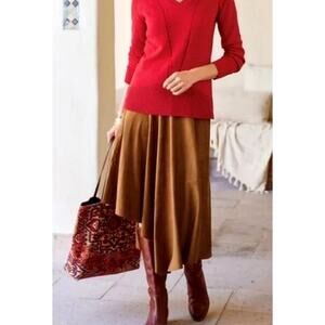 Soft Surroundings Saddle Ivernness Faux Suede Skirt Size L